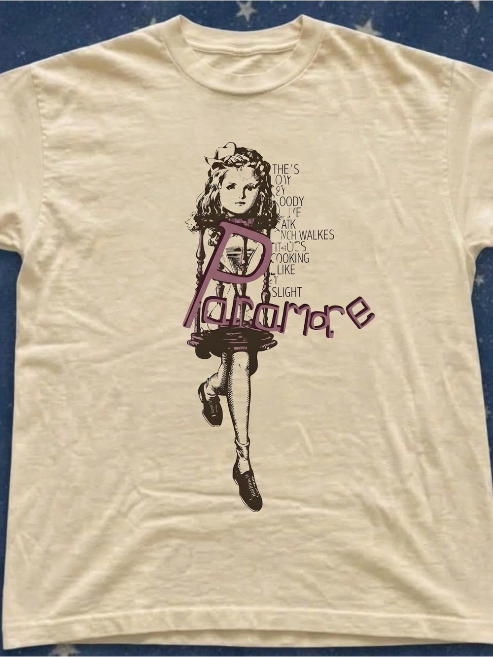Gildan Cream Tee with Purple 'Paramore' Graphic - Picture 1 of 2